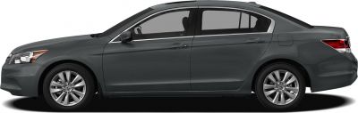 Side profile of a sedan with alloy wheels.