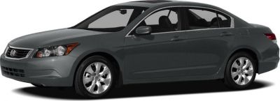 Front side view of a mid-size sedan with alloy wheels and four doors