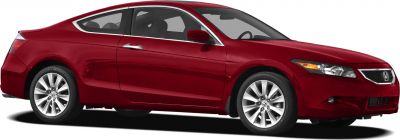 Red two-door coupe with alloy wheels and streamlined aerodynamic design.