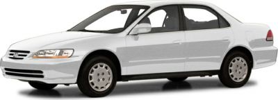 Side profile of a white mid-size sedan with distinct 1998-2002 design features