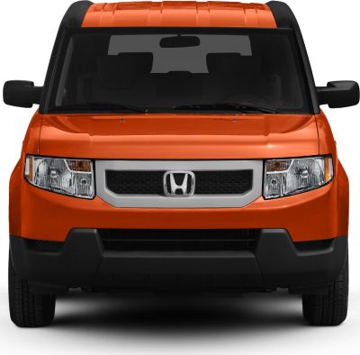 Front view of a boxy SUV with distinctive grill and rectangular headlights