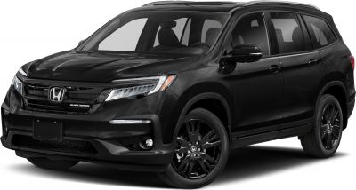 Black edition SUV front view with LED headlights and black wheels