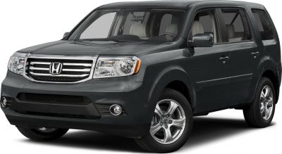 Front side view of mid-size SUV with signature grille and headlights
