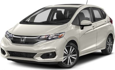 Front side view of modern hatchback with alloy wheels and distinctive headlights