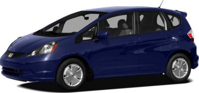 Side profile of a dark blue subcompact hatchback