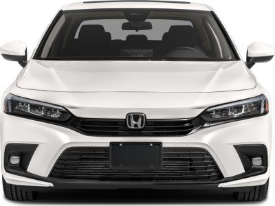 Front view with LED headlights and black grille