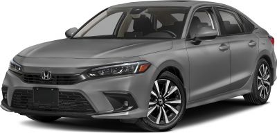 Front view of sedan with modern LED headlights and stylish alloy wheels