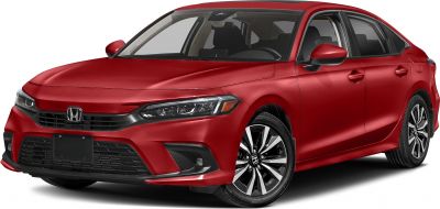 Front and side view of a modern sedan with sleek headlights and alloy wheels