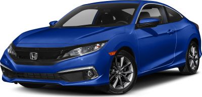 Blue sporty coupe front grille and alloy wheels