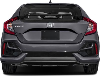 Rear view with modern tail lights, spoiler, dual exhausts