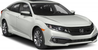 Sleek front-side sedan view with sharp headlights and alloy wheels
