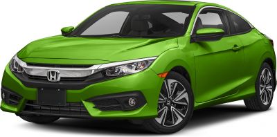 Front view of coupe with alloy wheels and sleek headlights