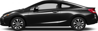 Side profile of coupe with alloy wheels and sleek door design