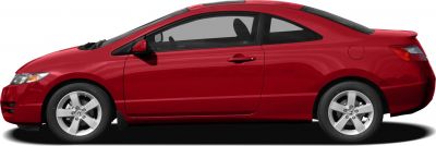Sleek red coupe side profile with alloy wheels