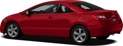Red car rear side profile with coupé design and alloy wheels