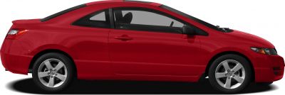 Red two-door compact coupe side view with alloy wheels