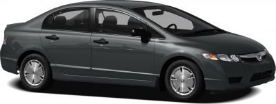 Side profile of compact sedan with distinctive wheel covers