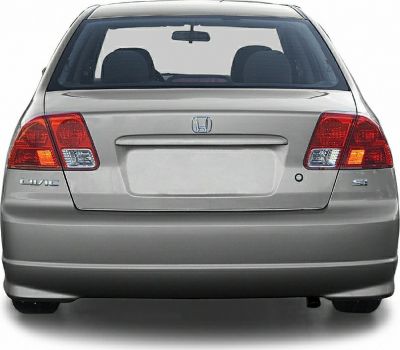 Rear view of car with distinct tail lights and trunk design