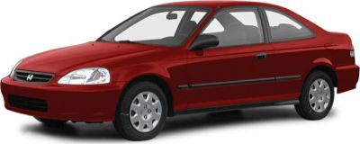 Front-side view of a red 1996 compact coupe with aerodynamic design