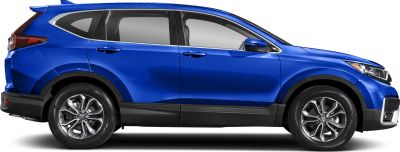 Blue compact SUV side view with alloy wheels and black trim