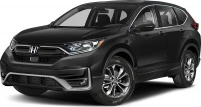 Front-side view of black compact SUV with distinctive grille and alloy wheels