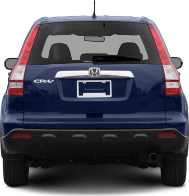 Rear view of an SUV with vertical tail lights and rear window wiper.