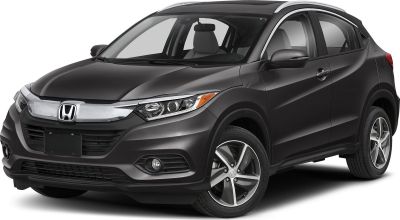 Front and side view of modern crossover with sleek grille and alloy wheels