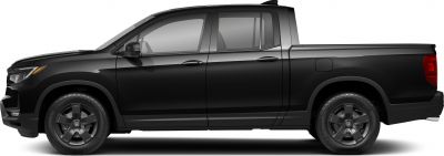 Side profile of black four-door pickup with modern alloy wheels