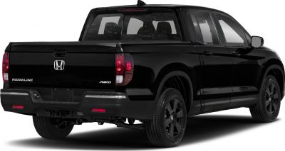 Rear view of black dual cab pickup with AWD and distinctive taillights
