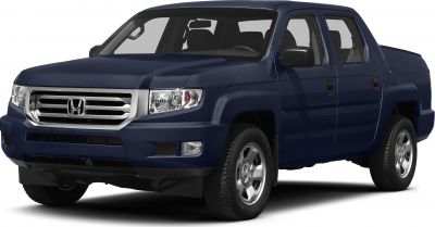 Front and side view of dark blue double cab pickup truck with alloy wheels