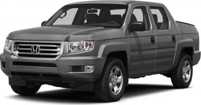 Front side view of midsize four-door pickup truck