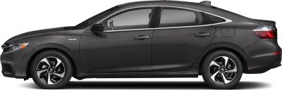 Side profile of hybrid sedan with alloy wheels and sleek design