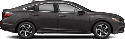Aerodynamic side profile with alloy wheels and hybrid badge