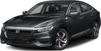 Front side view of hybrid sedan with sleek LED headlights, aerodynamic body, and alloy wheels