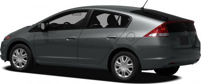 Side profile of a compact hatchback with aerodynamic design and distinctive rear window shape