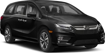 Minivan front and side view with LED headlights and alloy wheels