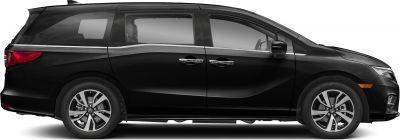 Side profile of minivan with sliding rear doors and alloy wheels