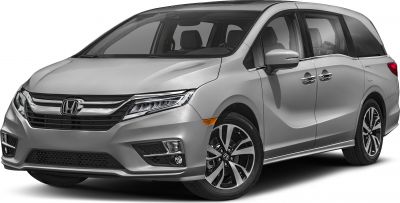 Front side view of silver minivan with LED headlights and alloy wheels