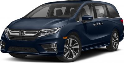 Minivan front view with LED headlights and alloy wheels