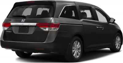 Rear view of minivan showcasing taillights and rear window design