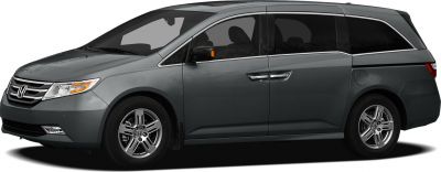 Side profile of a minivan with sliding rear doors and alloy wheels