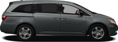 Side profile of a mid-size minivan with sliding doors and alloy wheels