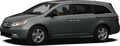 Side profile and front view of a sleek minivan with sliding doors and alloy wheels.