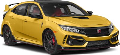 yellow sporty hatchback with aggressive front design and aerodynamic features