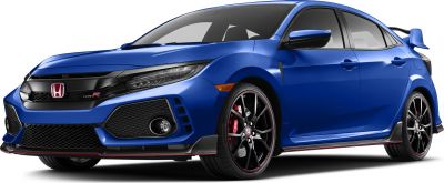 Sporty blue hatchback front-side with aggressive grille and performance wheels