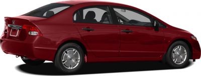 Red sedan with rear spoiler and silver wheel covers