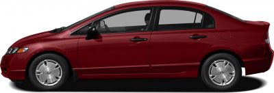 Side view of a red four-door sedan with silver wheels and black accents