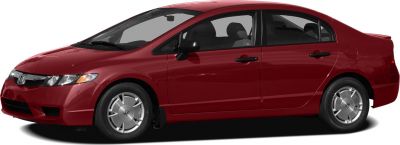 Side profile of a red four-door sedan with alloy wheels