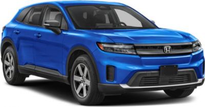 Front three-quarter view of blue electric SUV with sleek headlights