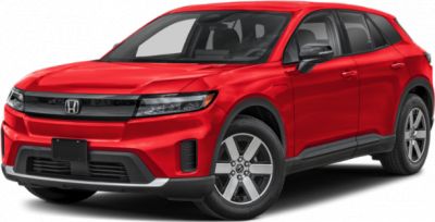 Red electric SUV with aerodynamic design, LED headlights, and robust alloy wheels